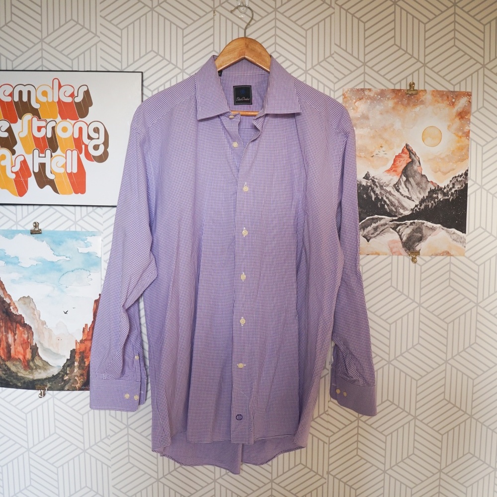 David Donahue Purple gingham Button down shirt